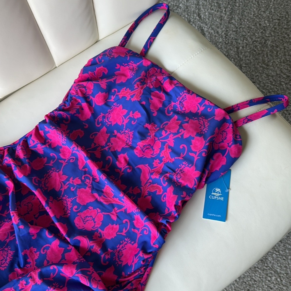 NWT Cupshe One Piece Blue and Pink Floral Swimsuit.